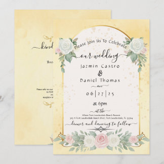 Convite de Casamento Floral Água-forte Amarelo Pas
