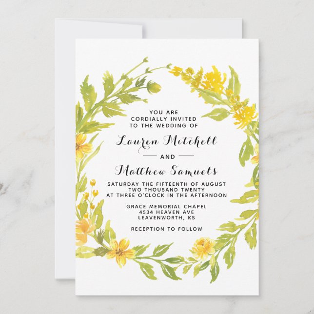 Convite De Casamento Floral Amarelo (Frente)