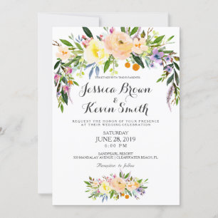 Convite De Casamento Floral Amarelo Chic