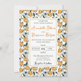 Convite de Casamento Floral Amarelo Dourado