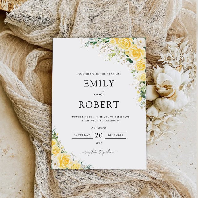 Convite de Casamento Floral Amarelo Elegante (Criador carregado)