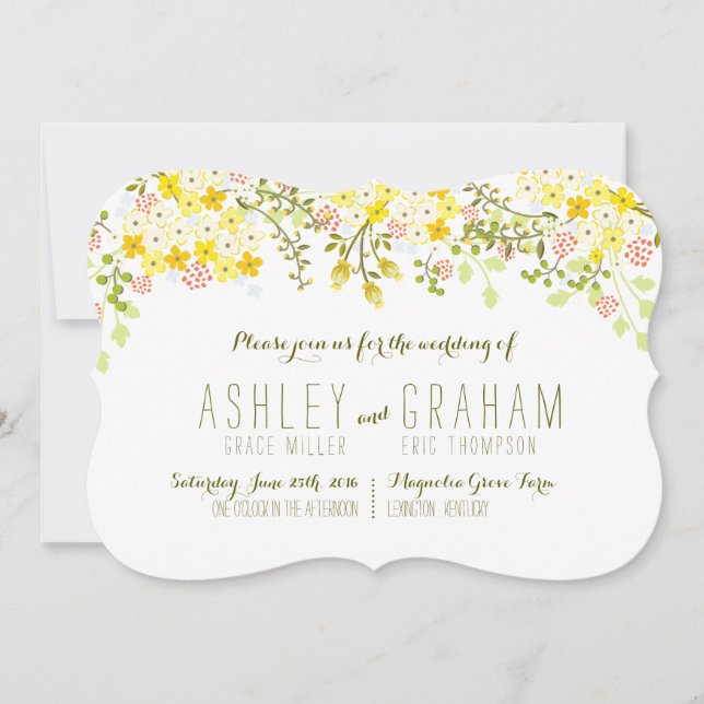 Convite De Casamento Floral Amarelo primavera Glor (Frente)