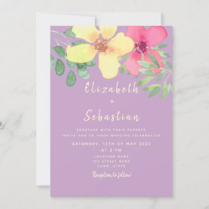 Convite de Casamento Floral Amarelo Rosa