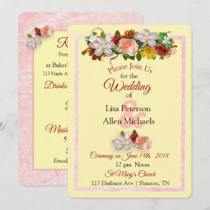 Convite De Casamento Floral Amarelo Rosa