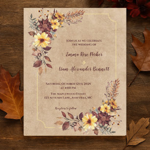 Convite de Casamento Floral Amarelo Rústico de Bor