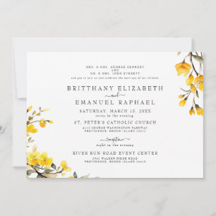 Convite de Casamento Floral Amarelo Simples Branco