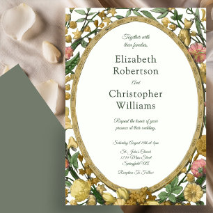 Convite de Casamento Floral Amarelo Vintage Elegan