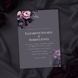 Convite de Casamento Floral Ameixa Gótica