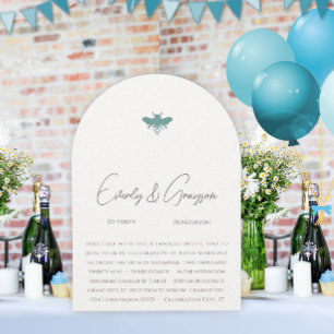 Convite de Casamento Floral Aqua Azul Abelha Bumbl