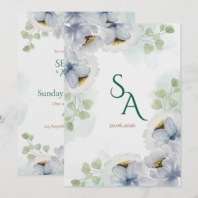 Convite de Casamento Floral Aquarela (Frente/Verso)