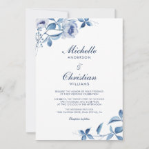 Convite de Casamento Floral Aquarela Azul