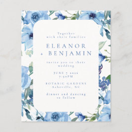 Convite de Casamento Floral Aquarela Azul Claro Ec