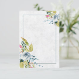 Convite de casamento floral aquarela azul em branc