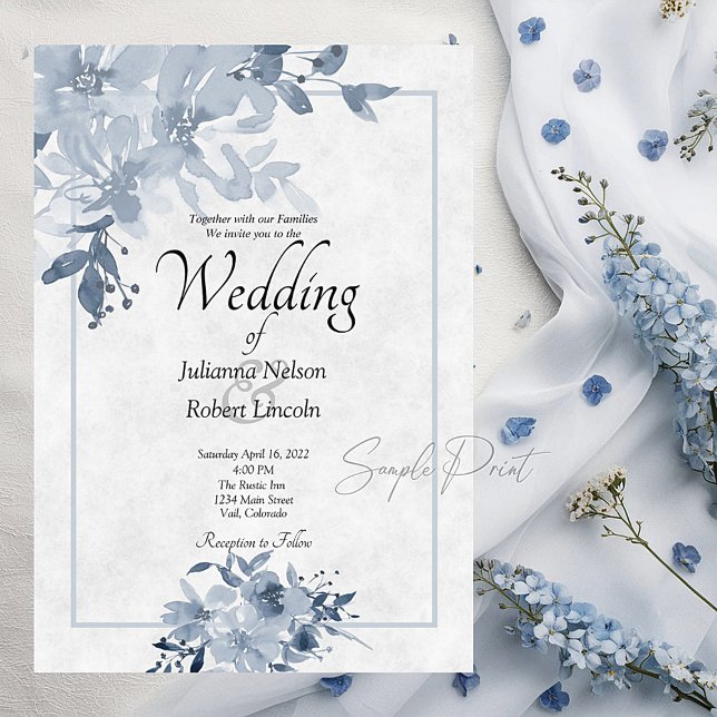 Convite de casamento floral aquarela azul orçament (Criador carregado)