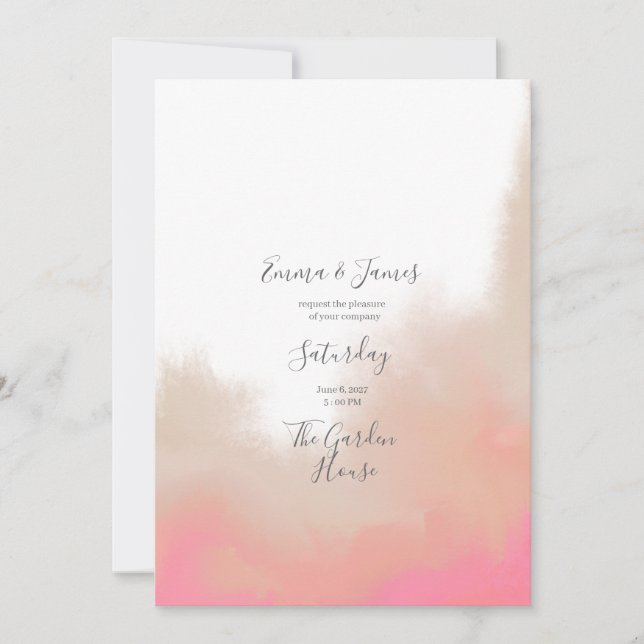 Convite de Casamento Floral Aquarela Bege (Frente)