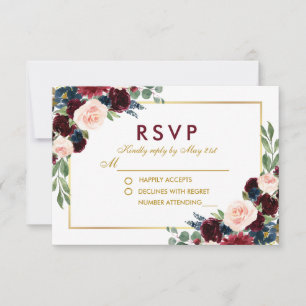 Convite de Casamento Floral Aquarela Burgundy Dour