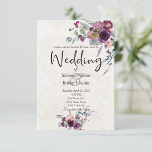 Convite de casamento floral aquarela em burgundy e