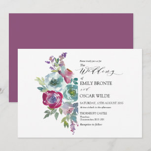 Convite de Casamento Floral Aquarela em Verde-Ment