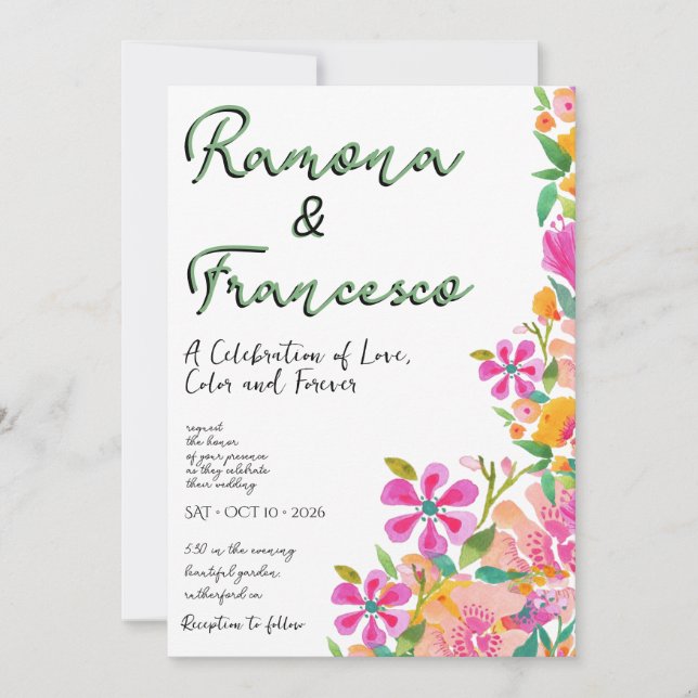 Convite de Casamento Floral Aquarela Fall For You (Frente)