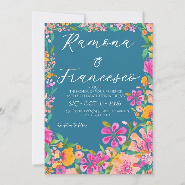 Convite de Casamento Floral Aquarela Fall For You (Frente)