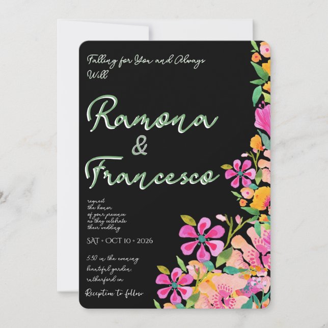 Convite de Casamento Floral Aquarela Fall For You (Frente)
