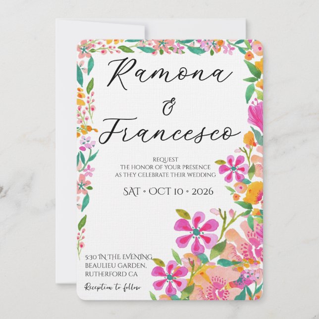 Convite de Casamento Floral Aquarela Fall For You (Frente)