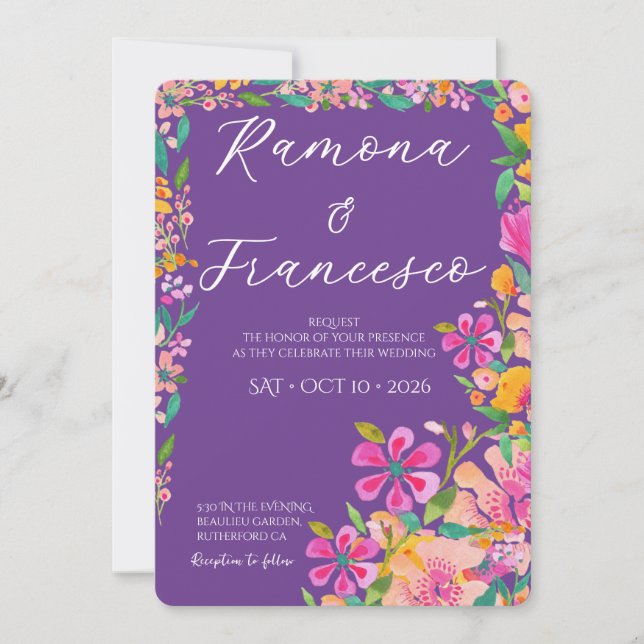Convite de Casamento Floral Aquarela Fall For You (Frente)