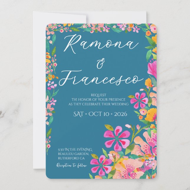 Convite de Casamento Floral Aquarela Fall For You (Frente)