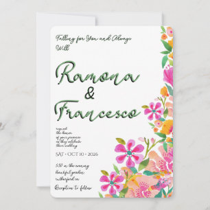 Convite de Casamento Floral Aquarela Fall For You