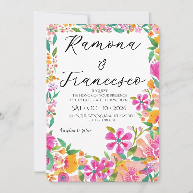 Convite de Casamento Floral Aquarela Fall For You (Frente)