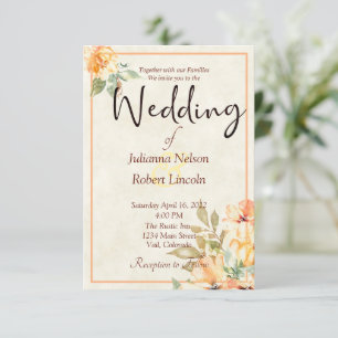 Convite de casamento floral aquarela laranja e ama