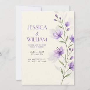 Convite de Casamento Floral Aquarela Lavanda