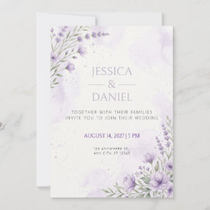 Convite de Casamento Floral Aquarela Lavanda