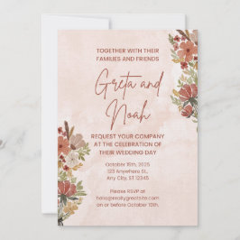 Convite de Casamento Floral Aquarela Marrom Verde