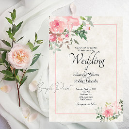 Convite de casamento floral aquarela rosa Blush em