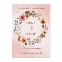 convite de casamento floral aquarela rosa claro