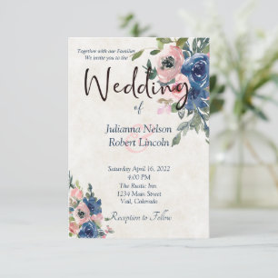 Convite de casamento floral aquarela rosa e azul