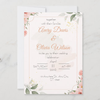 Convite de Casamento Floral Aquarela Rosa e Verde