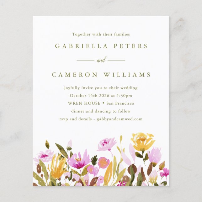 Convite de Casamento Floral Aquarela Rosa Orçament (Frente)