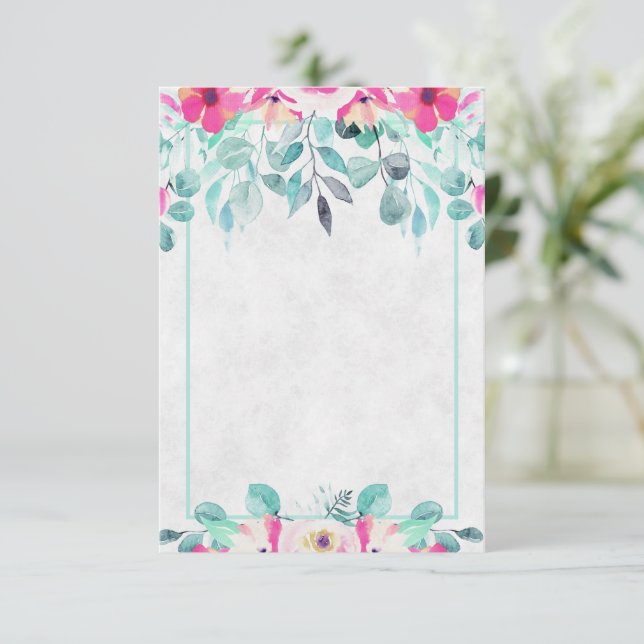 Convite de casamento floral aquarela rosa primaver (Em pé/Frente)