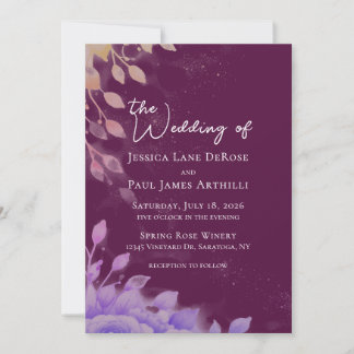 Convite de Casamento Floral Aquarela Roxo