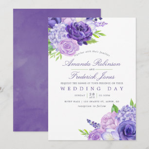 Convite de Casamento Floral Aquarela Violeta Ultra