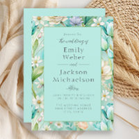 Convite de Casamento Floral Aquário Marfim Pastel 