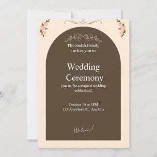 Convite de Casamento Floral Arqueado Marrom Elegan