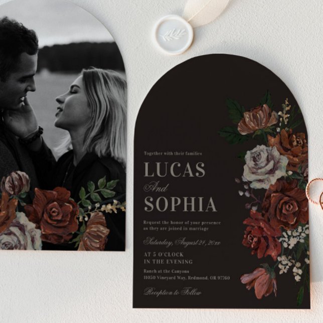 Convite de Casamento Floral Arqueado Moody (Criador carregado)