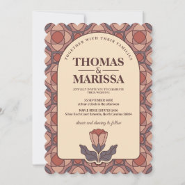 Convite de Casamento Floral Art Déco Retro com Cód