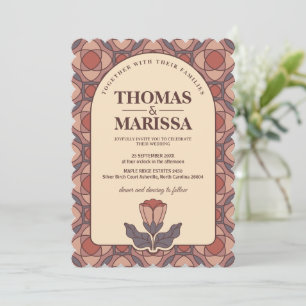 Convite de Casamento Floral Art Déco Retro com Cód
