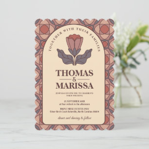 Convite de Casamento Floral Art Déco Retro com Cód