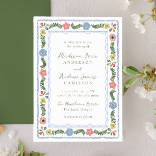 Convite de Casamento Floral Arte Folclórica Capric