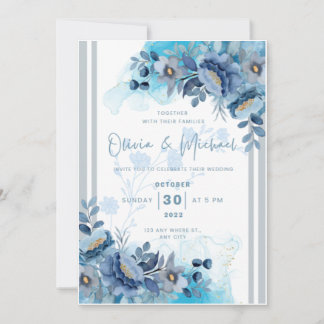 Convite de Casamento Floral Azul